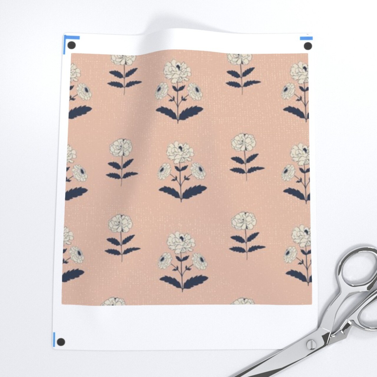 Block Print Flowers Boho Country Rustic Botanical Peach Pink Indigo Blue Custom Printed Fabric by Spoonflower Various Fabrics by the Yard or Fat Quarter